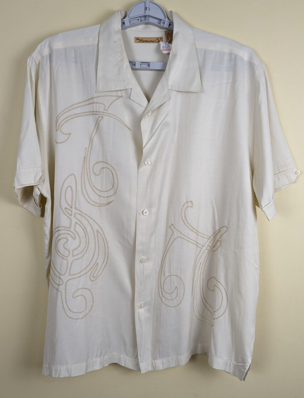 The Havanero Co. Men's Button Up Embroidered Shirt XL Ivory